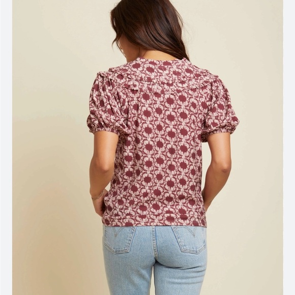 Nation Ltd Judith Yoked T Shirt Top Womens V Neck Puff Sleeve Ikat Sz XS - Picture 13 of 13